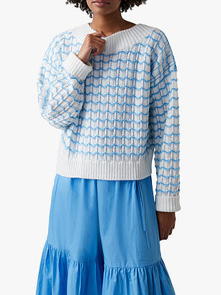 Great Plains Primm Knitted Jumper, Milk/Aegean Blue