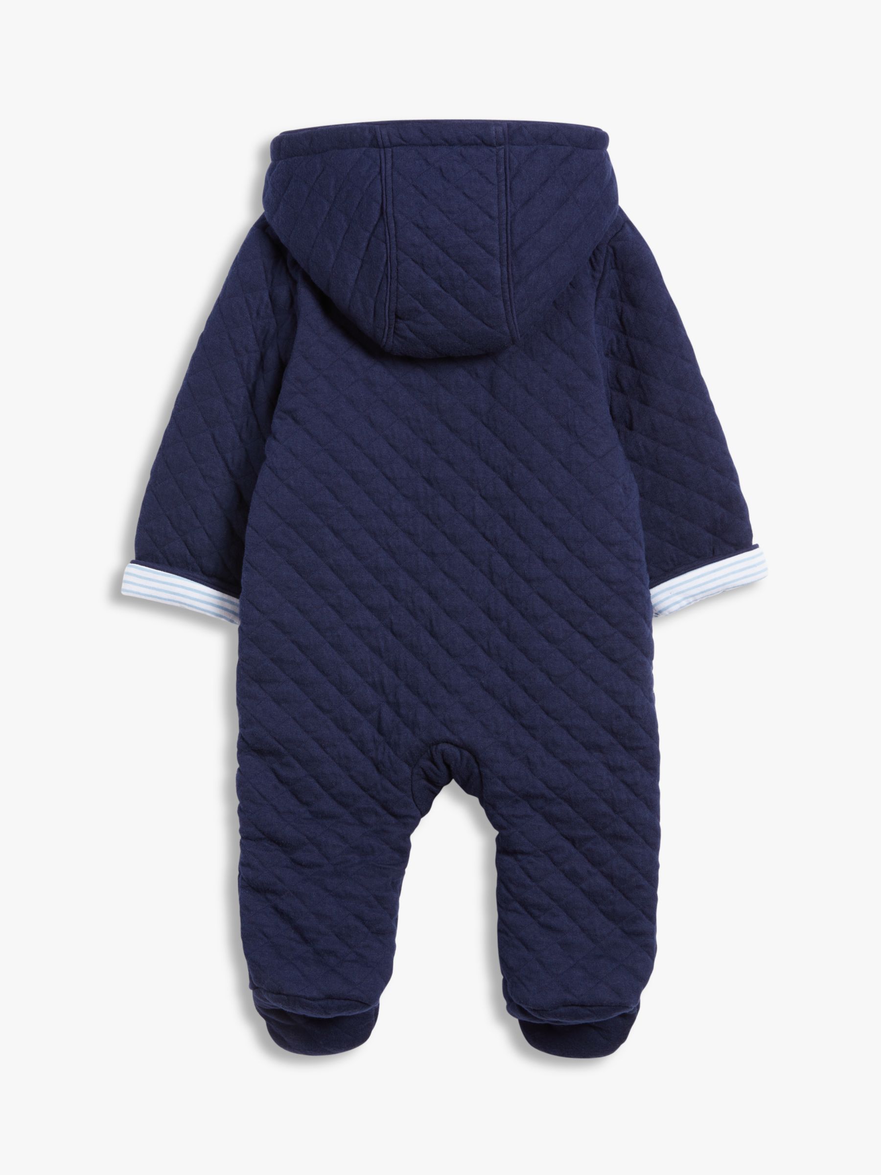 John Lewis Baby Quilt Wadded Pramsuit, Navy, Tiny Baby