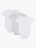 ANYDAY John Lewis & Partners Baby Stars and Stripe Bodysuits, Pack of 3, Grey/White
