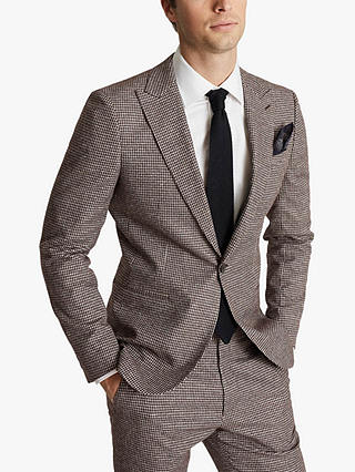 Reiss Fome Cotton Linen Check Suit Jacket, Brown