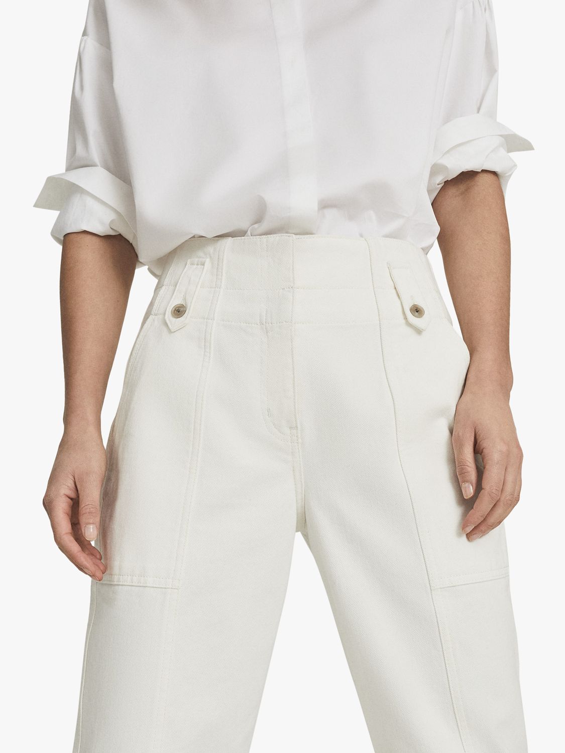 Reiss Alana Cotton Tapered Cargo Trousers, White