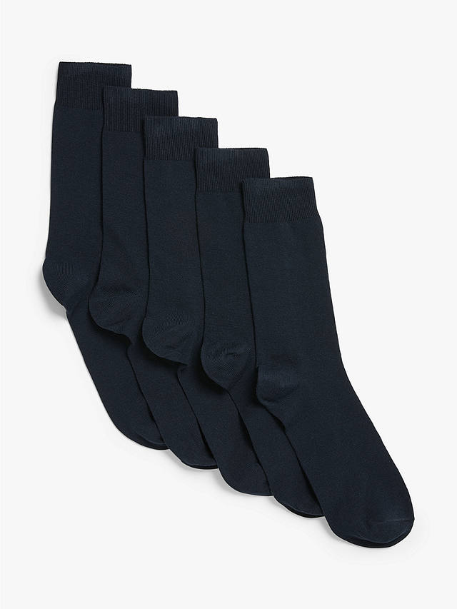 John Lewis ANYDAY Cotton Rich Plain Men's Socks, Pack of 5, Navy