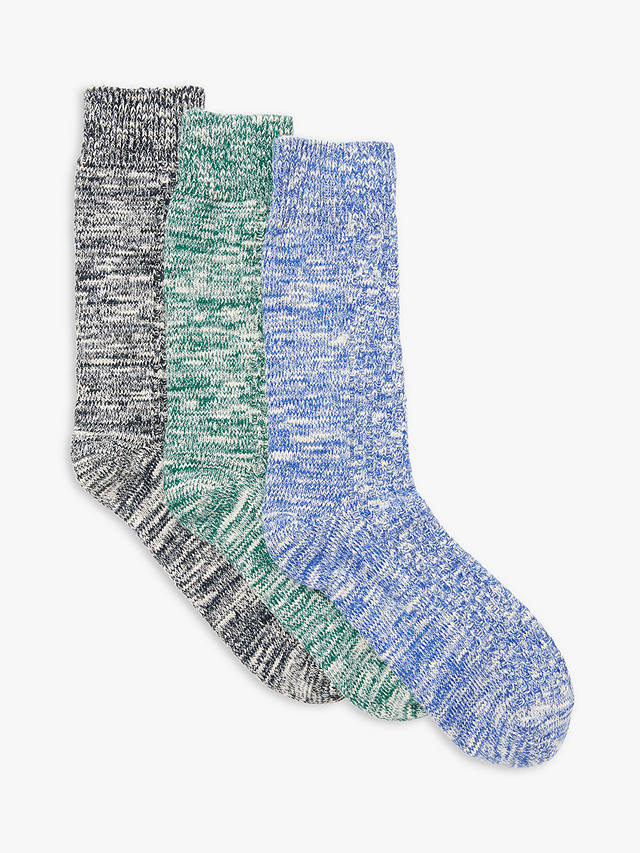 John Lewis Textured Boot Socks, Pack of 3, Black/Green/Blue