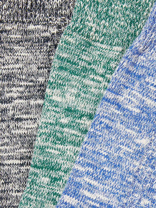 John Lewis Textured Boot Socks, Pack of 3, Black/Green/Blue