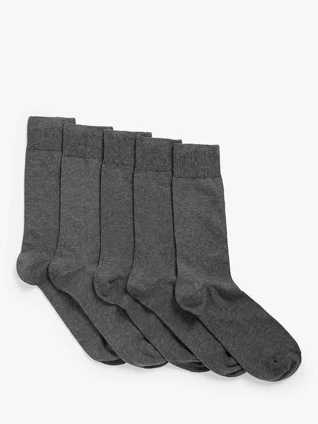 John Lewis ANYDAY Cotton Rich Plain Men's Socks, Pack of 5, Charcoal