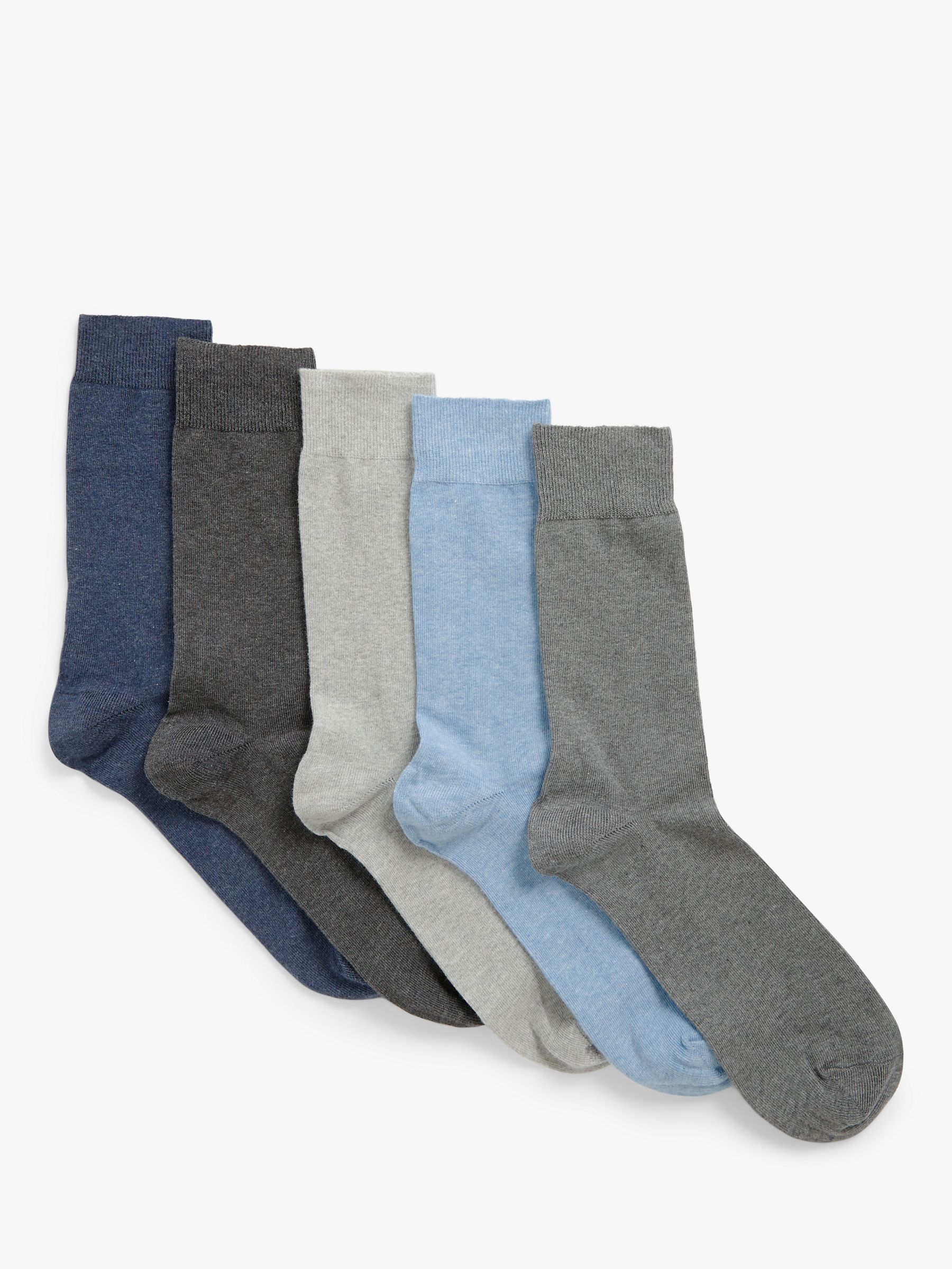 John Lewis ANYDAY Cotton Rich Plain Men's Socks, Pack of 5, Grey/Blue ...