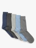 John Lewis ANYDAY Cotton Rich Plain Men's Socks, Pack of 5, Grey/Blue