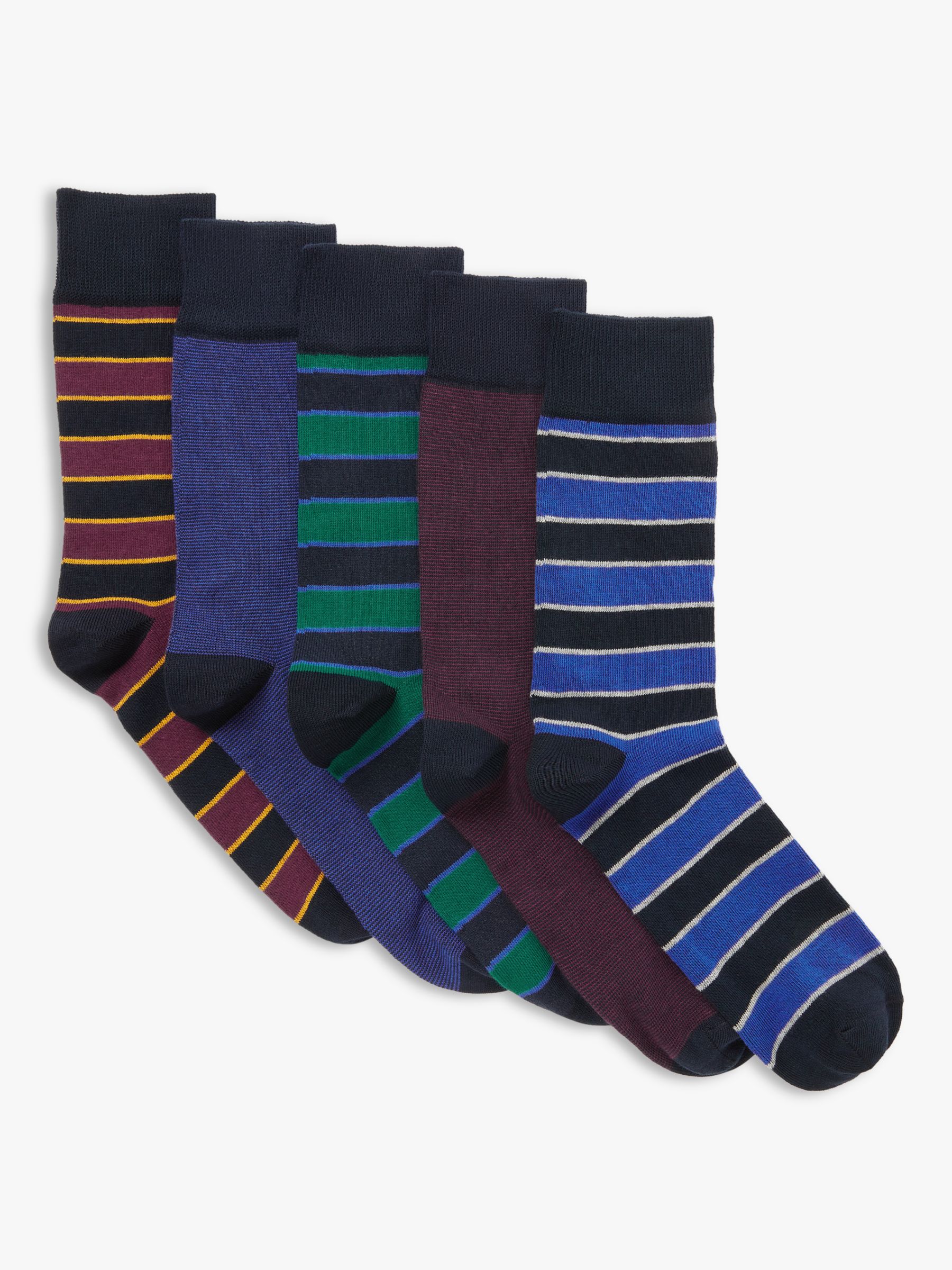 John Lewis & Partners Cotton Rich Striped Men's Socks, Pack of 5, Multi