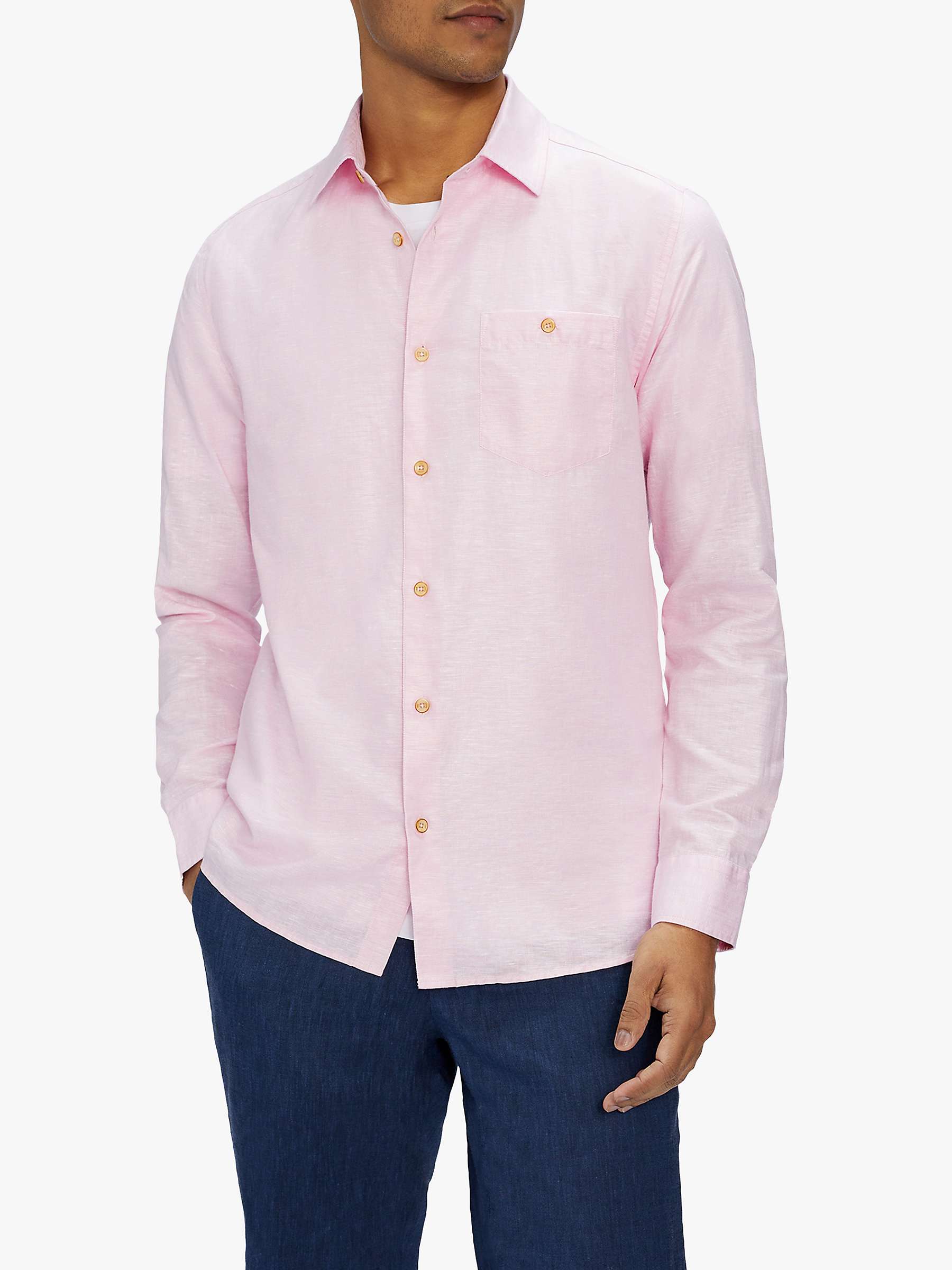 Buy Ted Baker Sauss Regular Fit Cotton Linen Shirt, Pink Mid Online at johnlewis.com