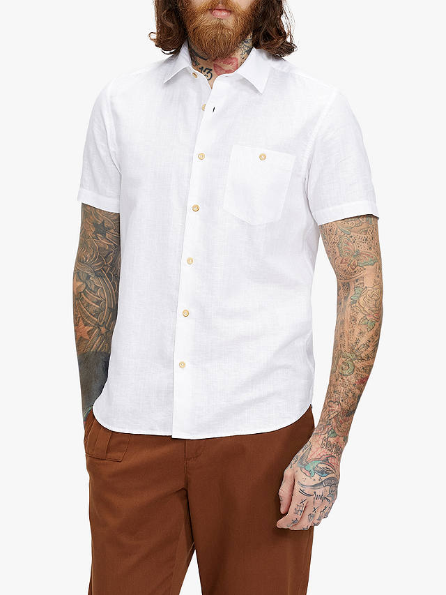 Ted Baker Civiche Short Sleeve Linen Blend Shirt, White