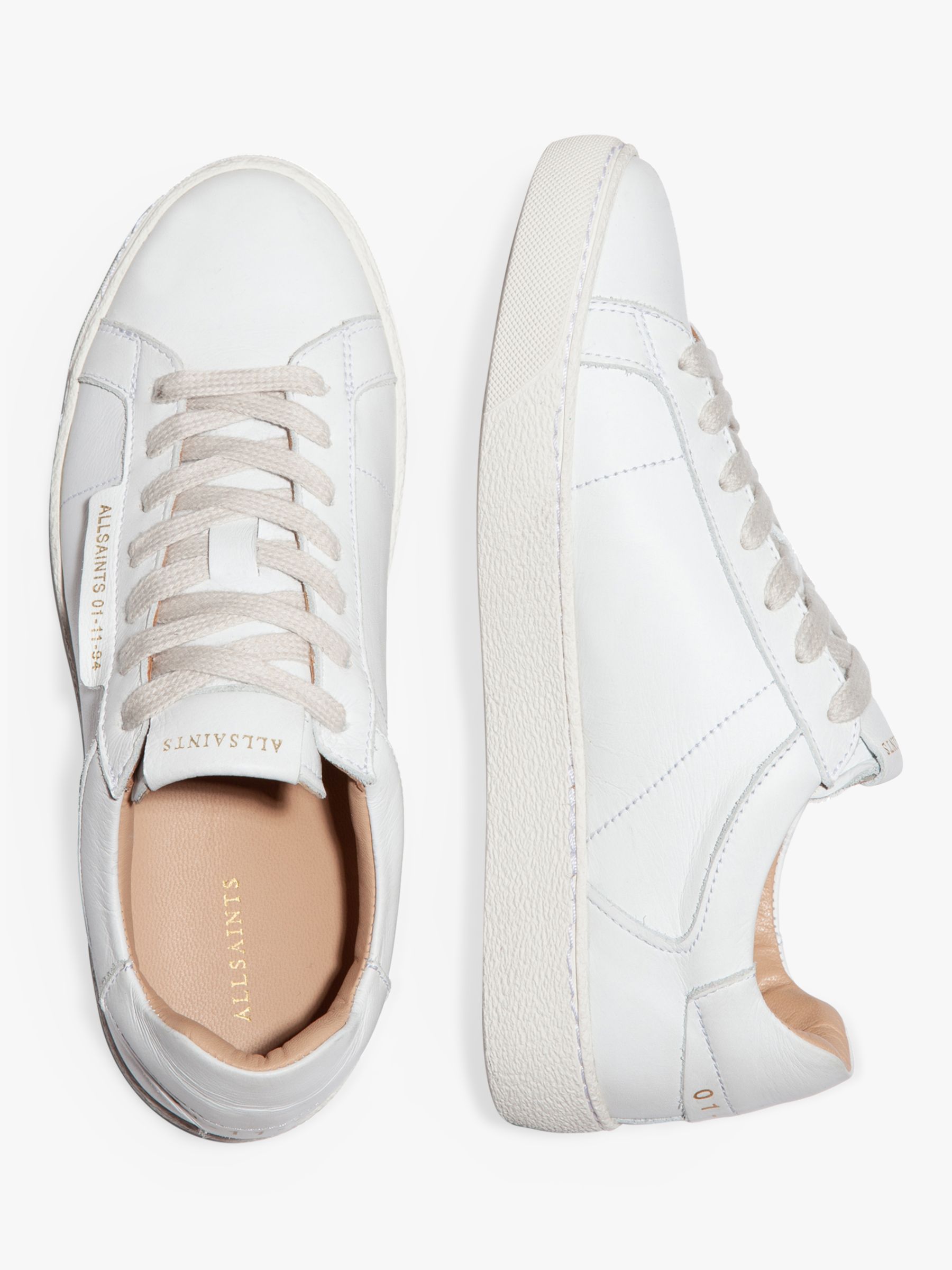 AllSaints Sheer Leather Lace-Up Trainers, White at John Lewis & Partners