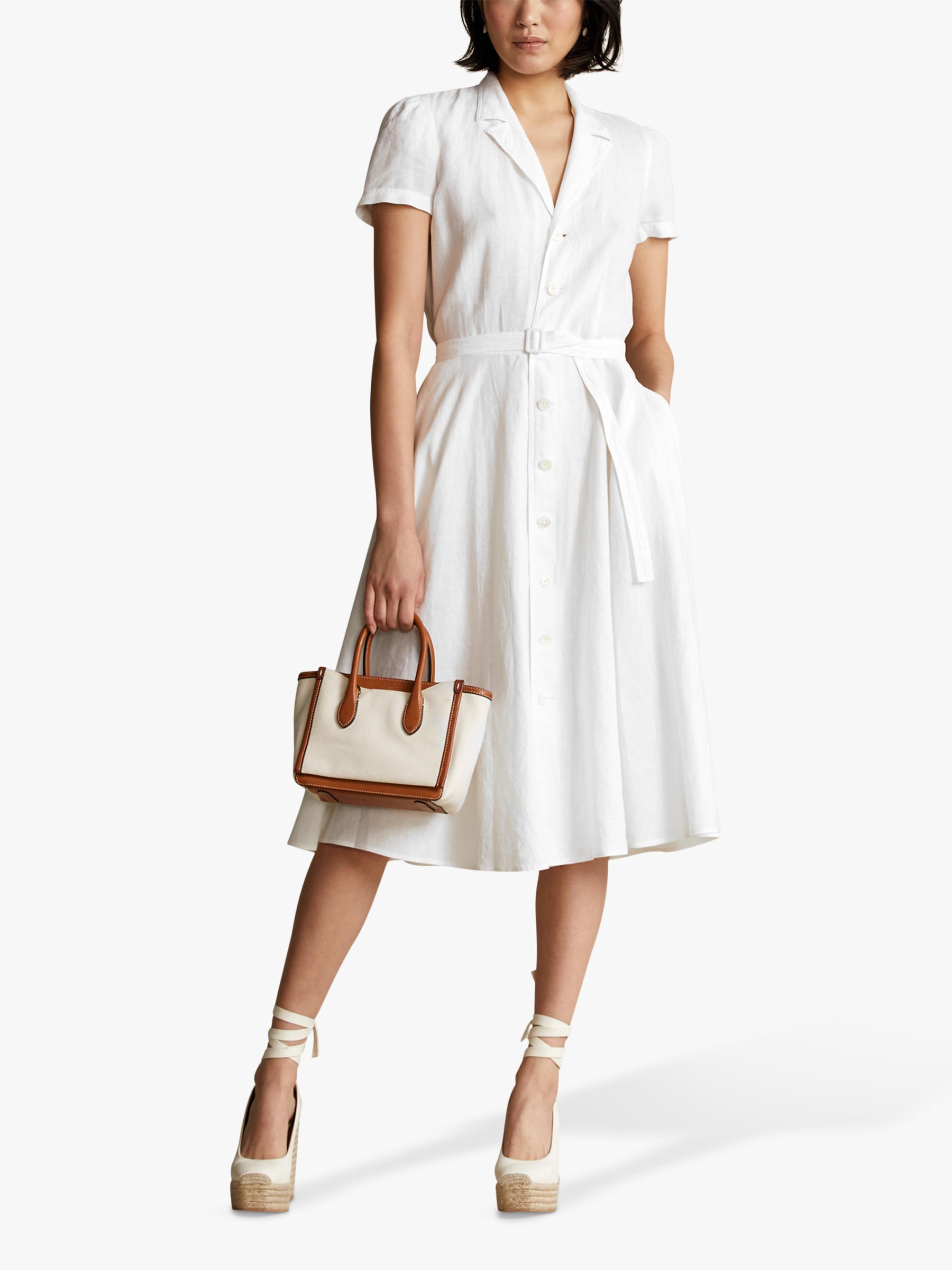 Polo Ralph Lauren Linen Short Sleeve Casual Shirt Dress, White