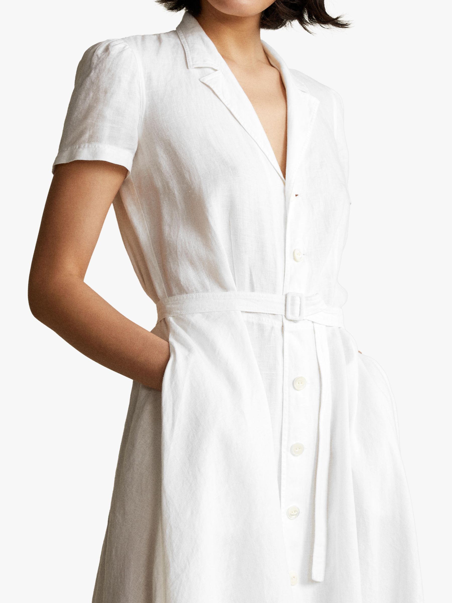 Polo Ralph Lauren Linen Short Sleeve Casual Shirt Dress, White