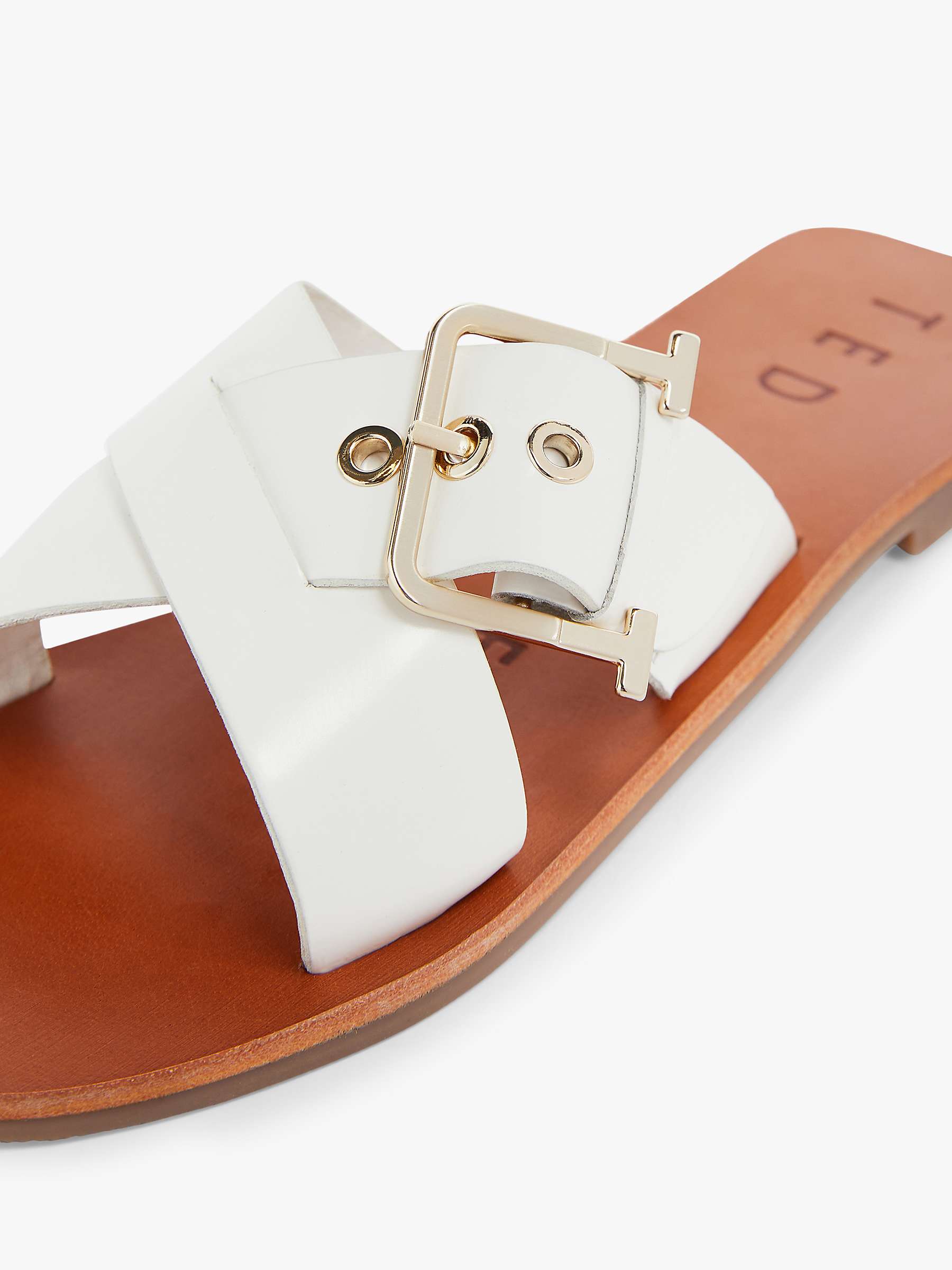 Ted Baker Joseei Leather Buckle Detail Flat Sandals, White at John ...
