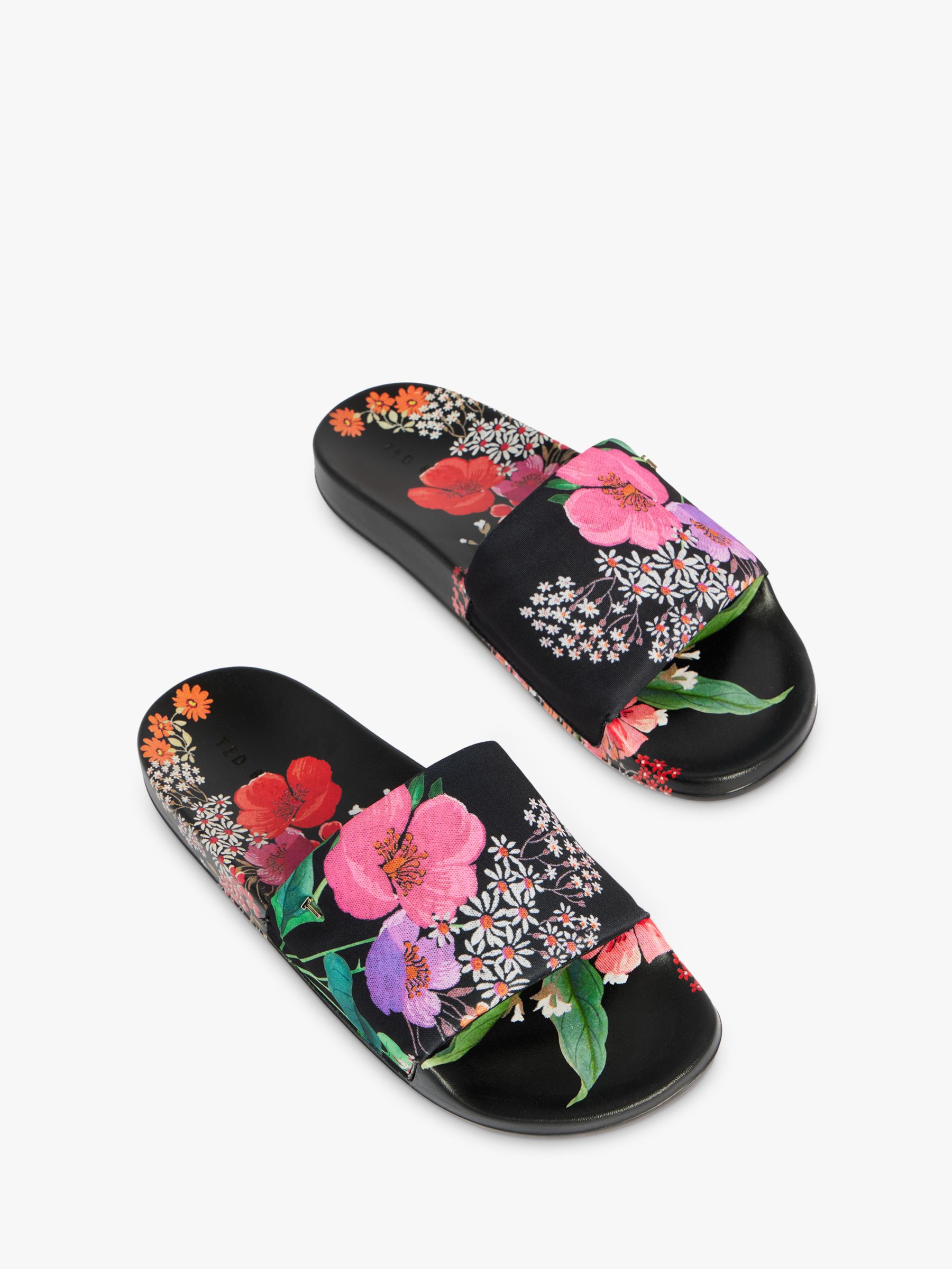 Ted Baker Ashlin Floral Print Slider Sandals, Black at John Lewis ...