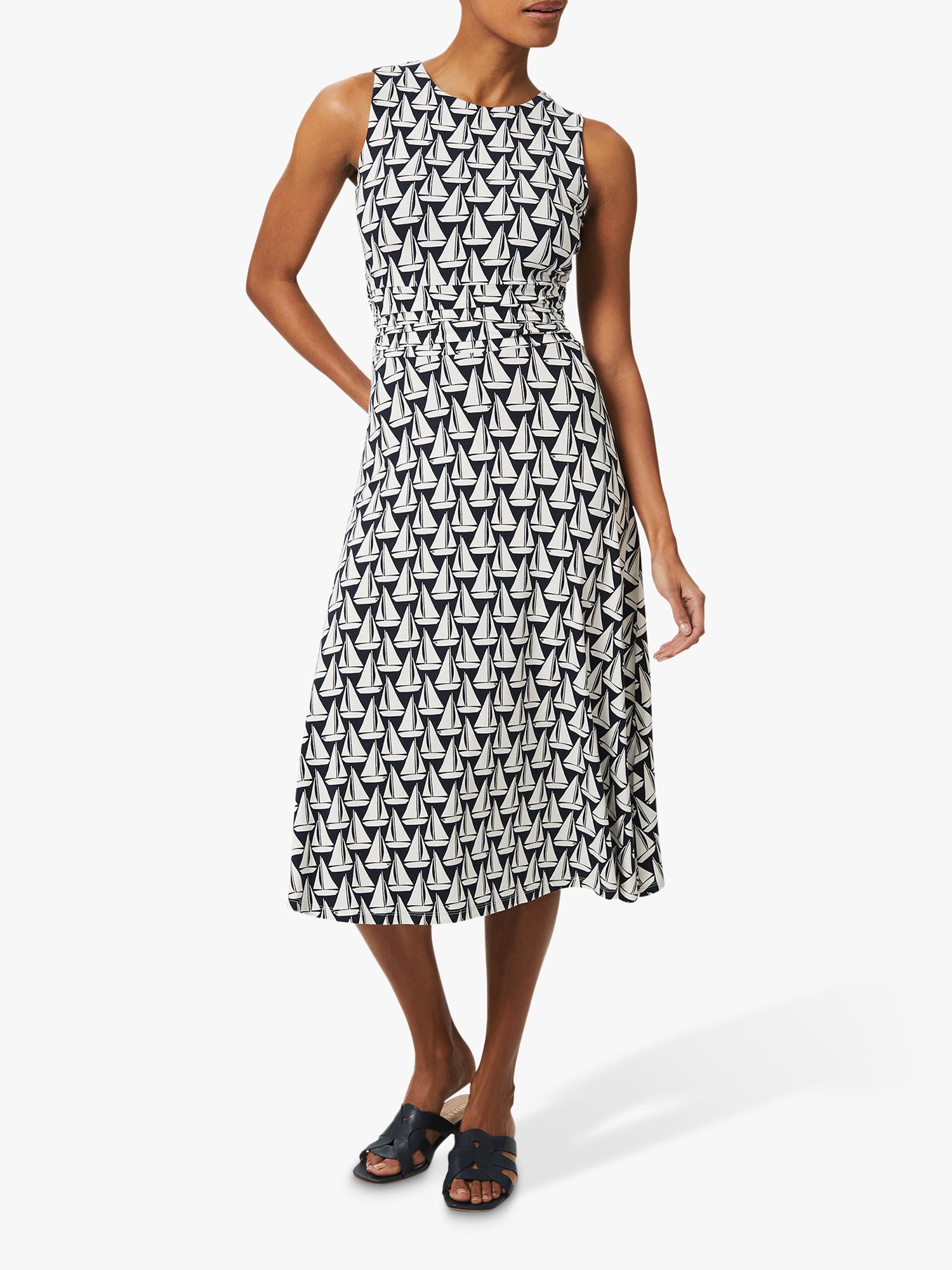 Hobbs Bayview Boat Print Midi Dress, Navy/Ivory