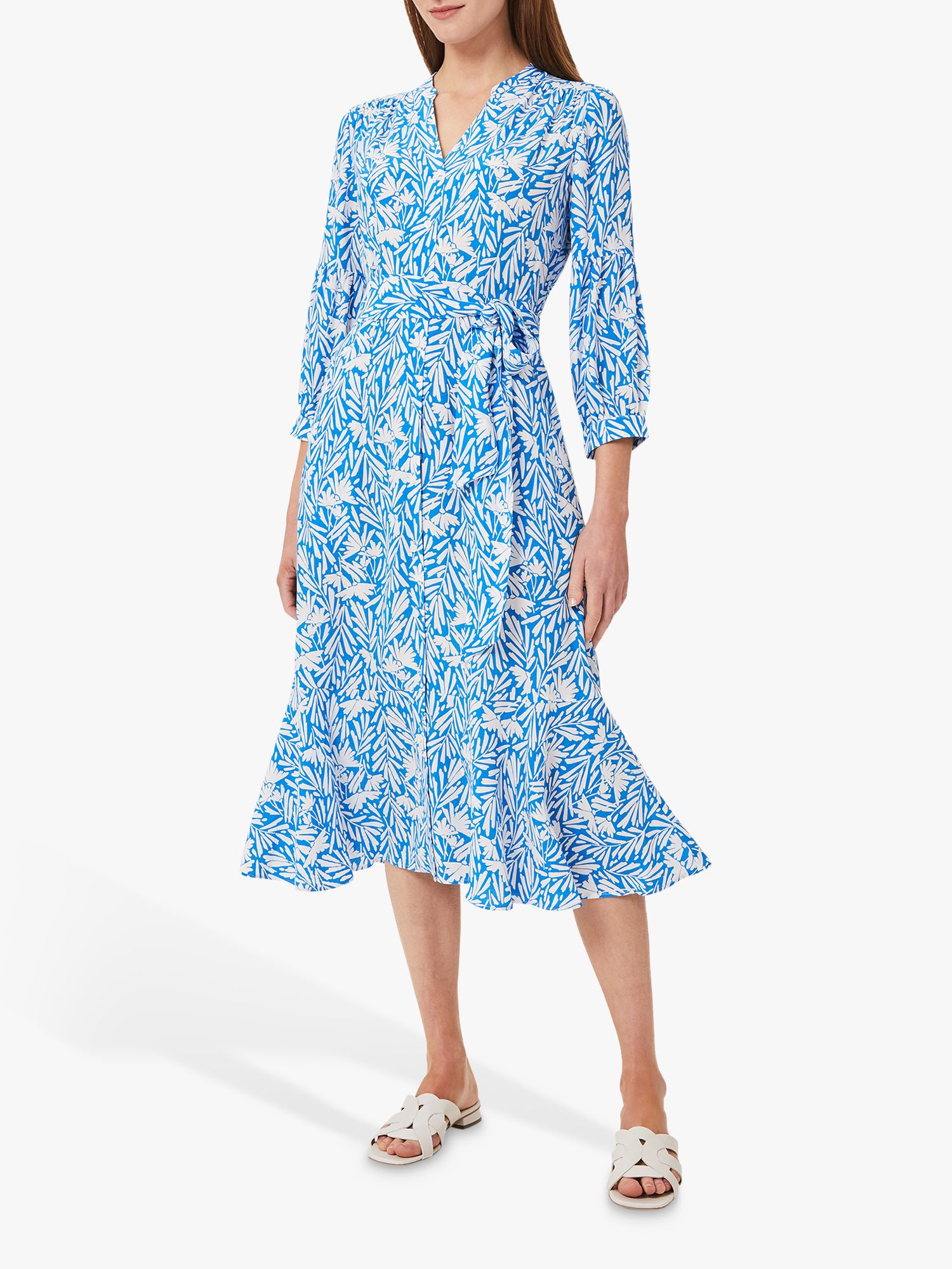 Hobbs Carla Floral Midi Dress, Azure Blue/Ivory at John Lewis & Partners