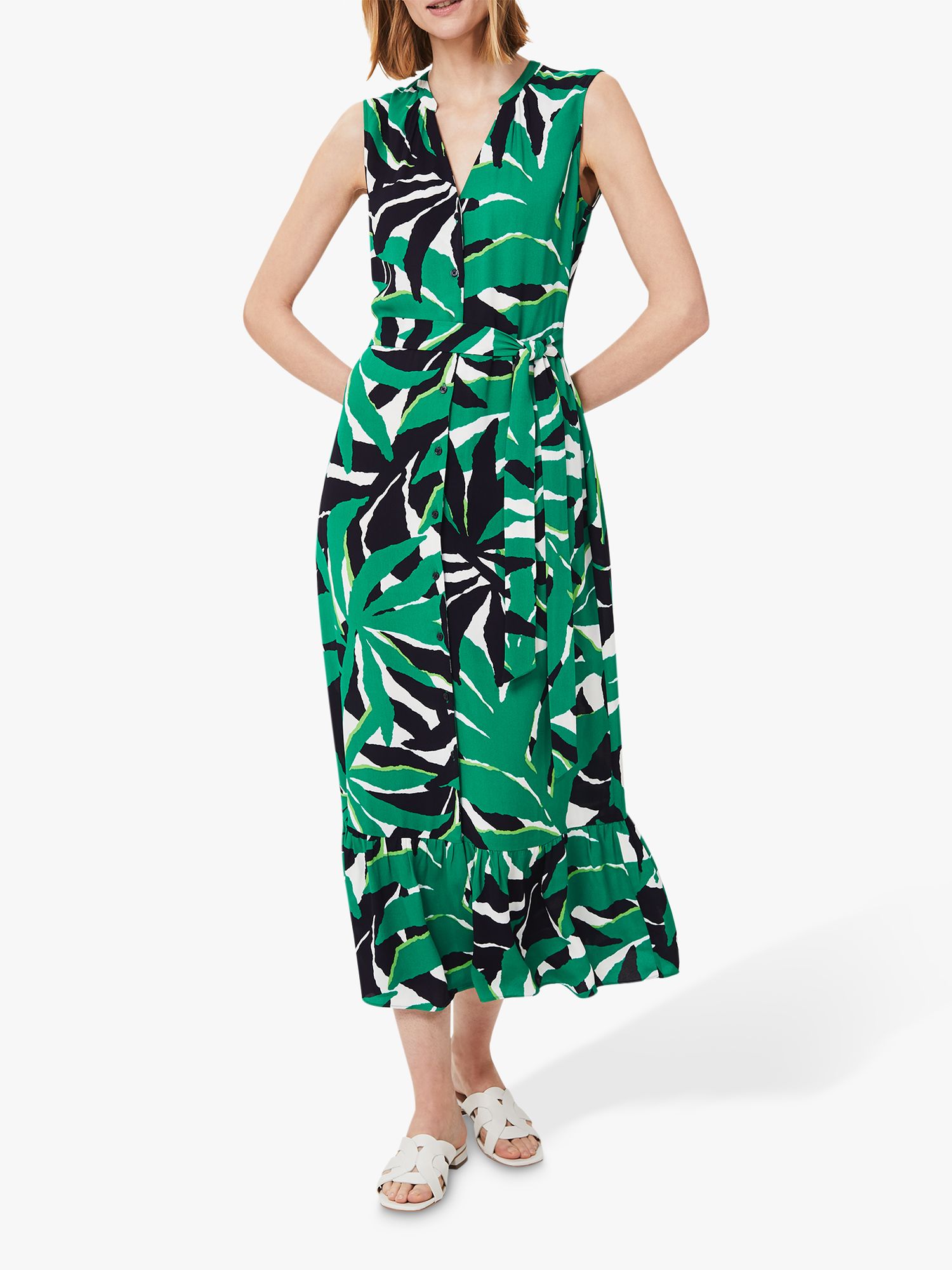 Hobbs Laurenza Floral Midi Dress, Green/Multi at John Lewis & Partners