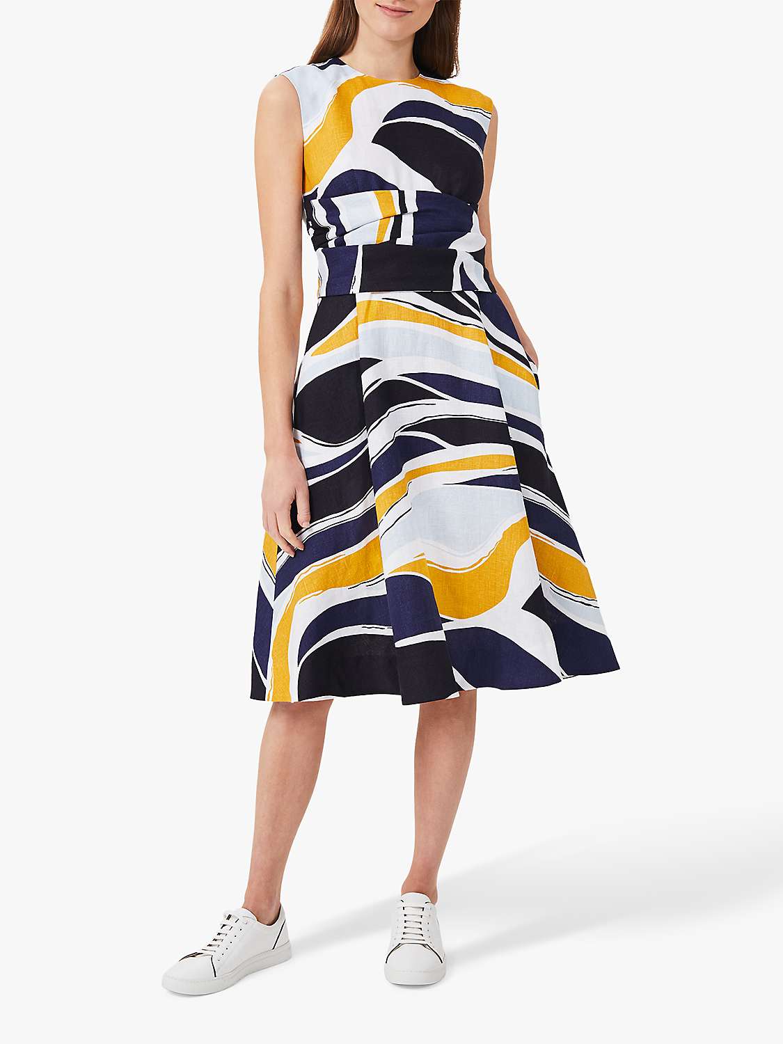 Buy Hobbs Twitchill Linen Abstract Knee Length Dress, Multi Online at johnlewis.com
