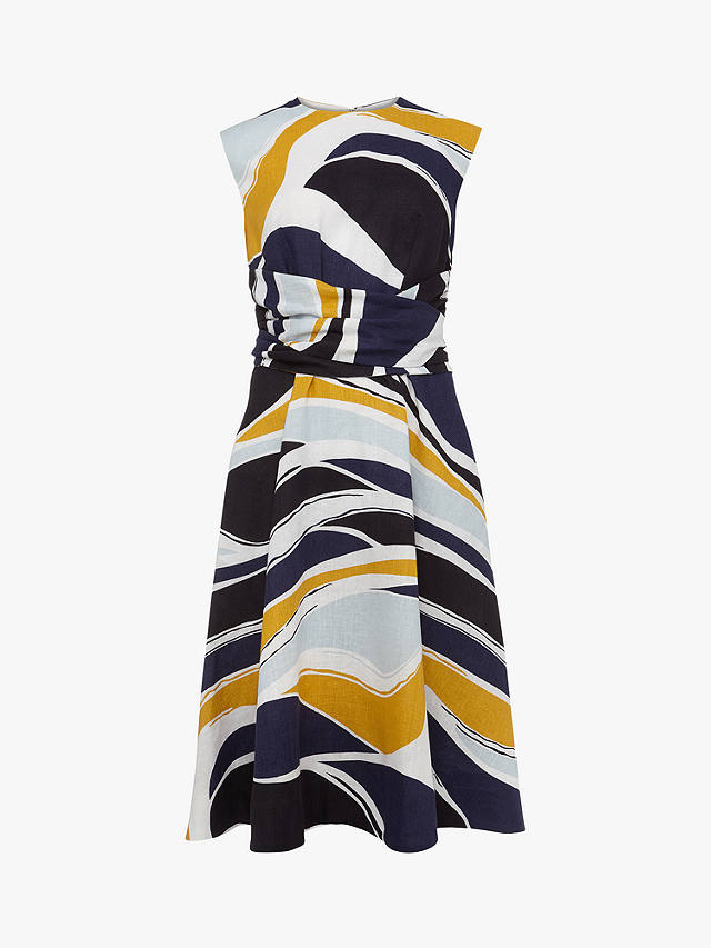 Hobbs Twitchill Linen Abstract Knee Length Dress, Multi
