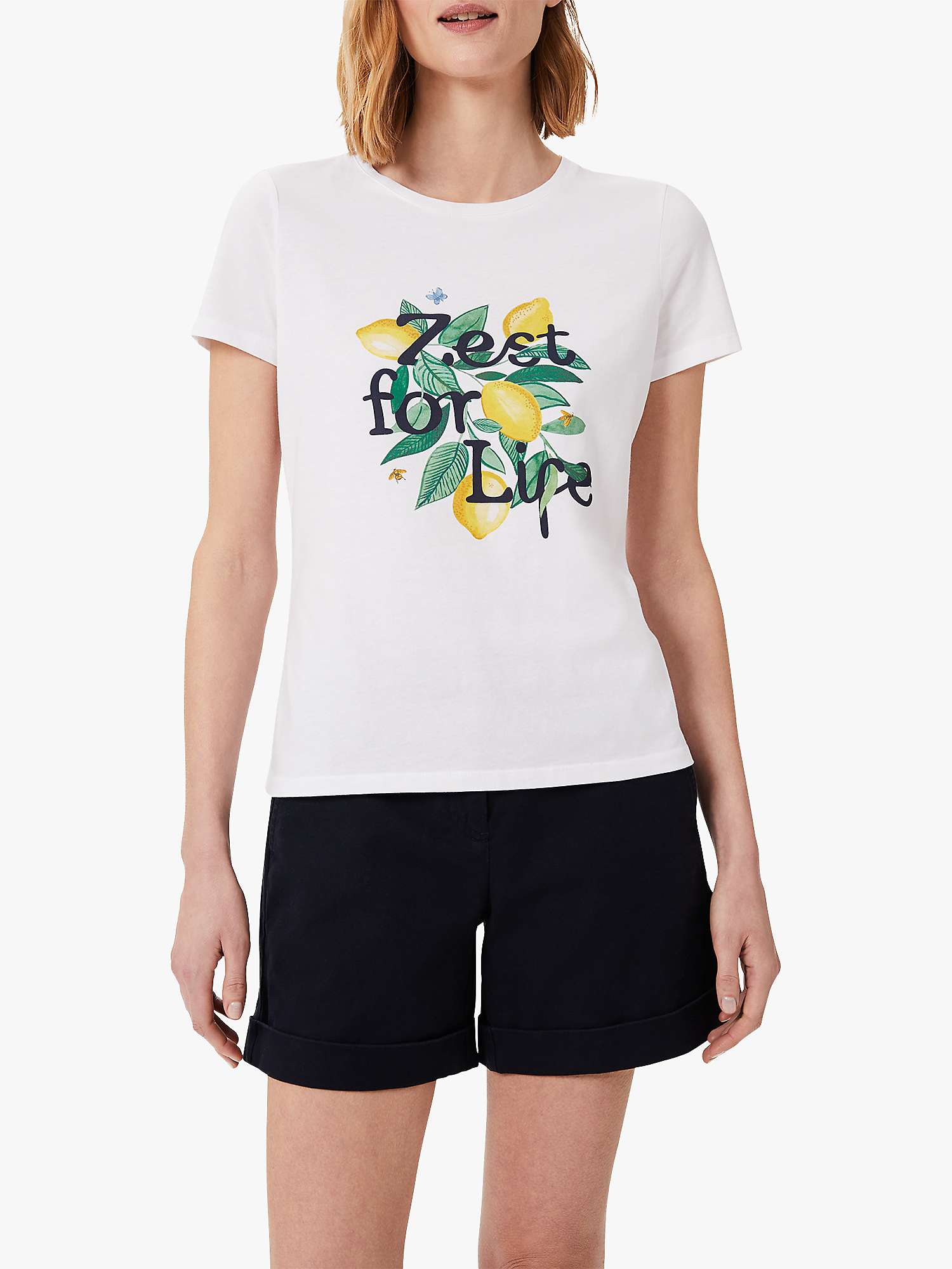 Buy Hobbs Pixie Zest For Life T-Shirt, White/Yellow Online at johnlewis.com