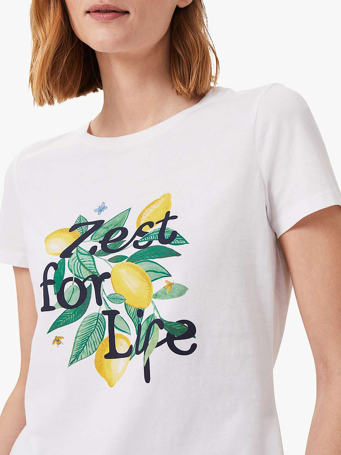 Buy Hobbs Pixie Zest For Life T-Shirt, White/Yellow Online at johnlewis.com