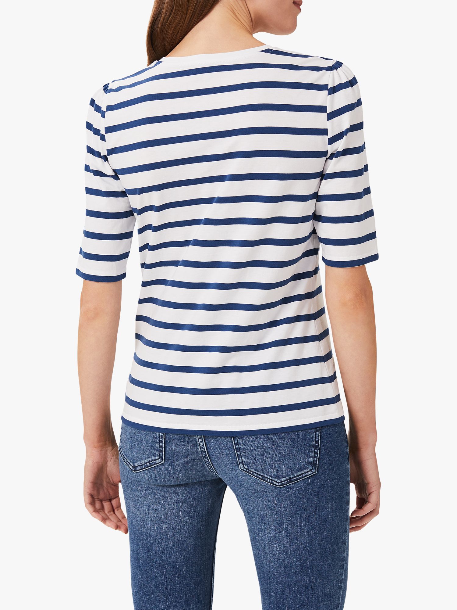 Hobbs Eva Puff Sleeve Stripe T-Shirt, Blue/White