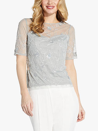 Adrianna Papell Beaded Mesh Blouse, Frosted Sage