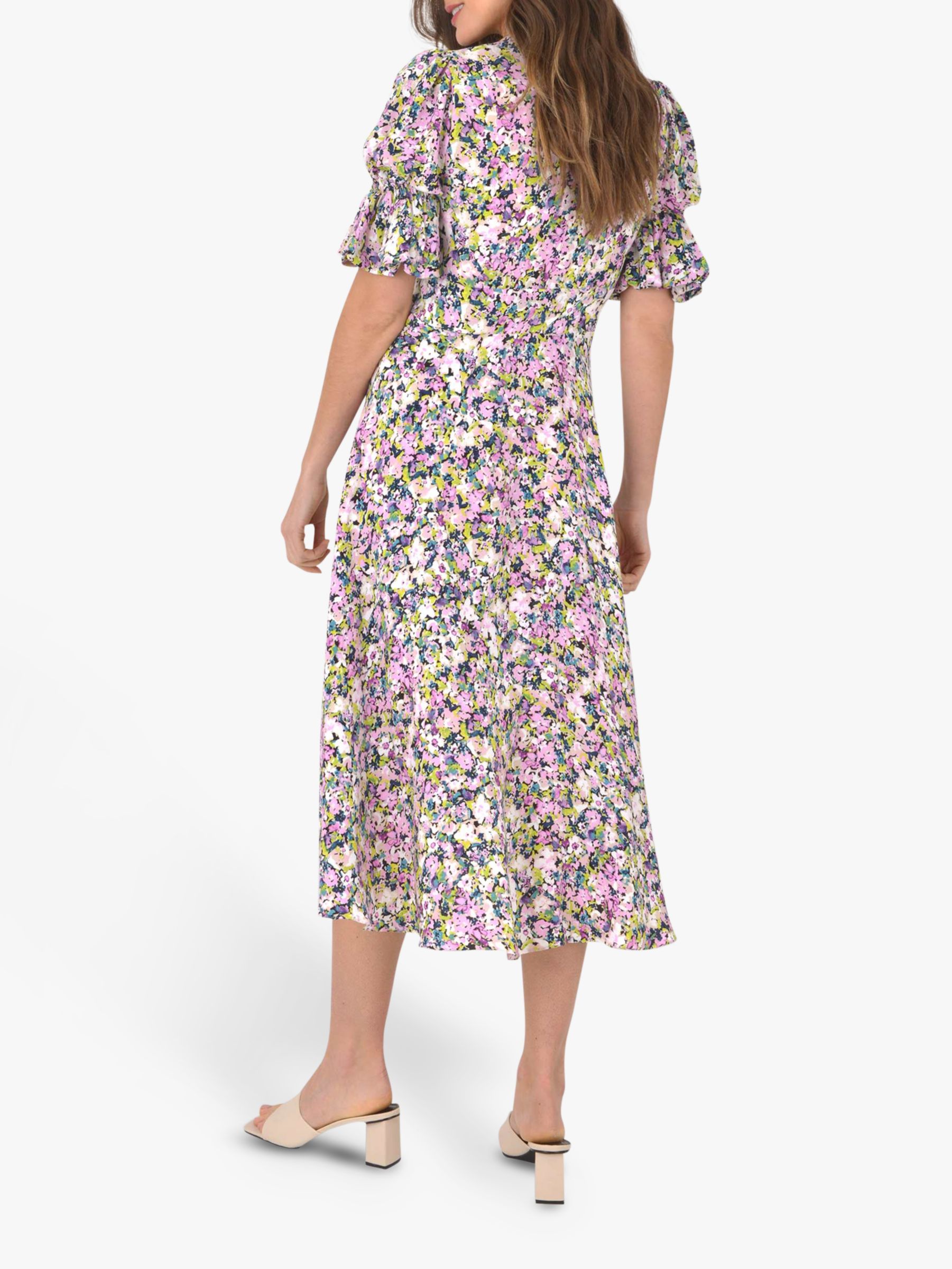 Ro&Zo Ditsy Button Through Midi Dress, Pink/Multi at John Lewis & Partners