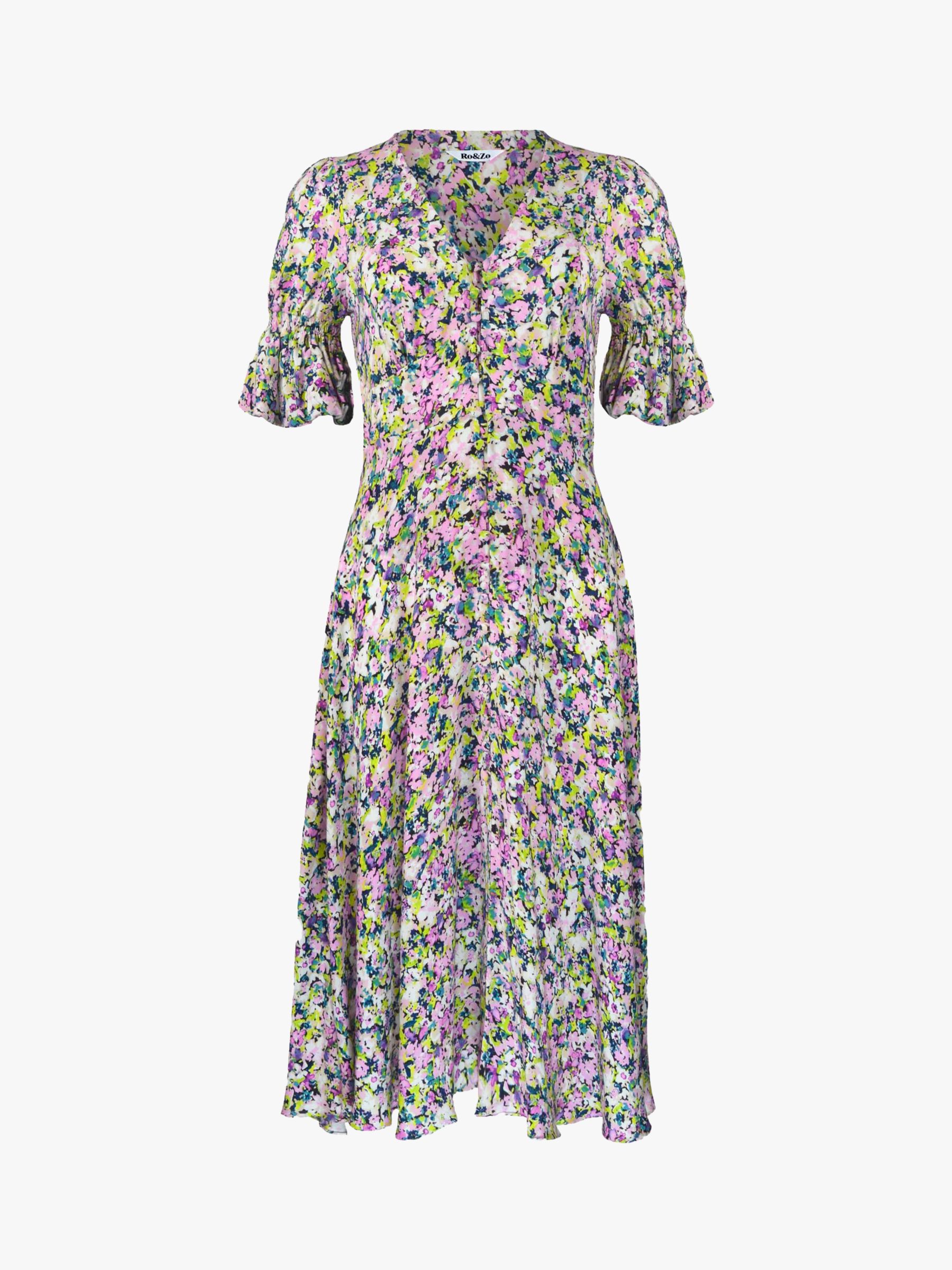 Ro&Zo Ditsy Button Through Midi Dress, Pink/Multi at John Lewis & Partners