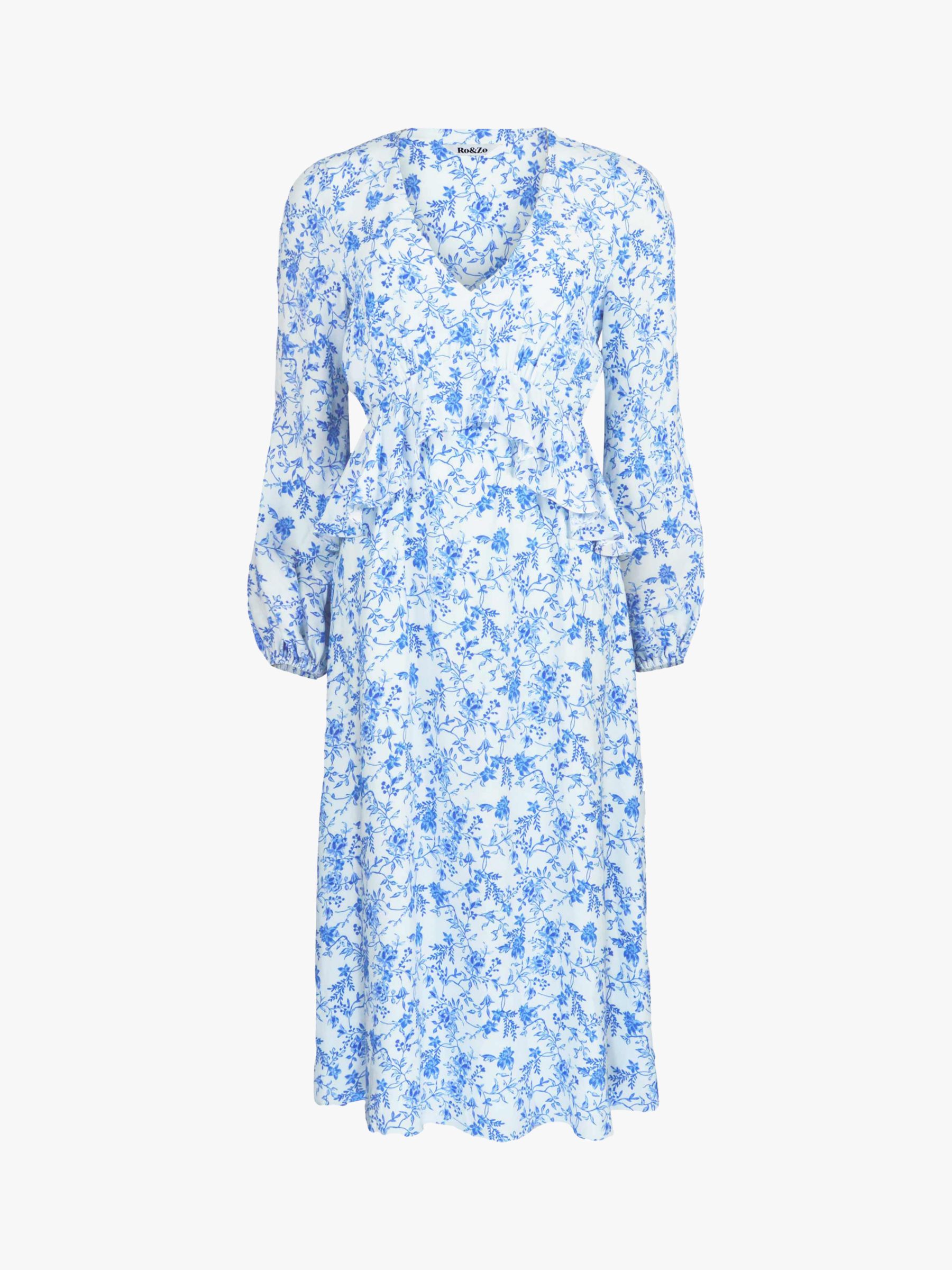 Ro&Zo Floral Print Midi Dress, Sky Blue at John Lewis & Partners