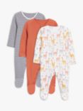 John Lewis & Partners Baby Organic Cotton Llama Sleepsuit, Pack of 3, Multi