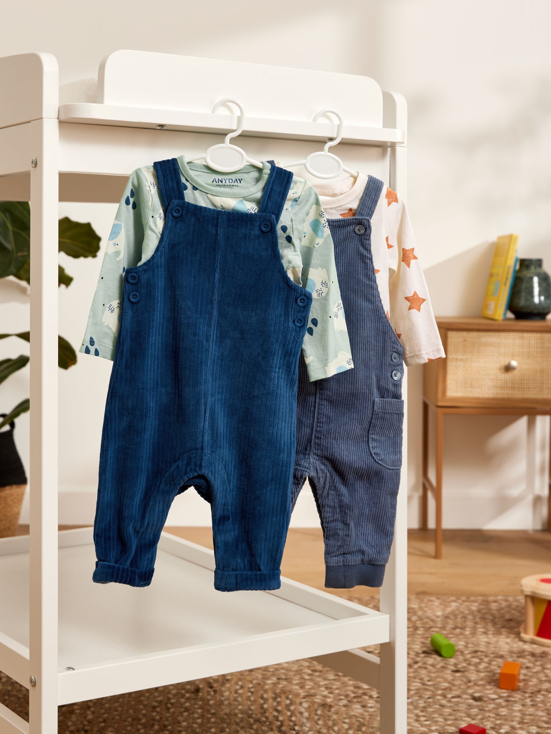 ANYDAY John Lewis & Partners Baby Elephant Top & Cord Dungarees Set, Multi, 9-12 months