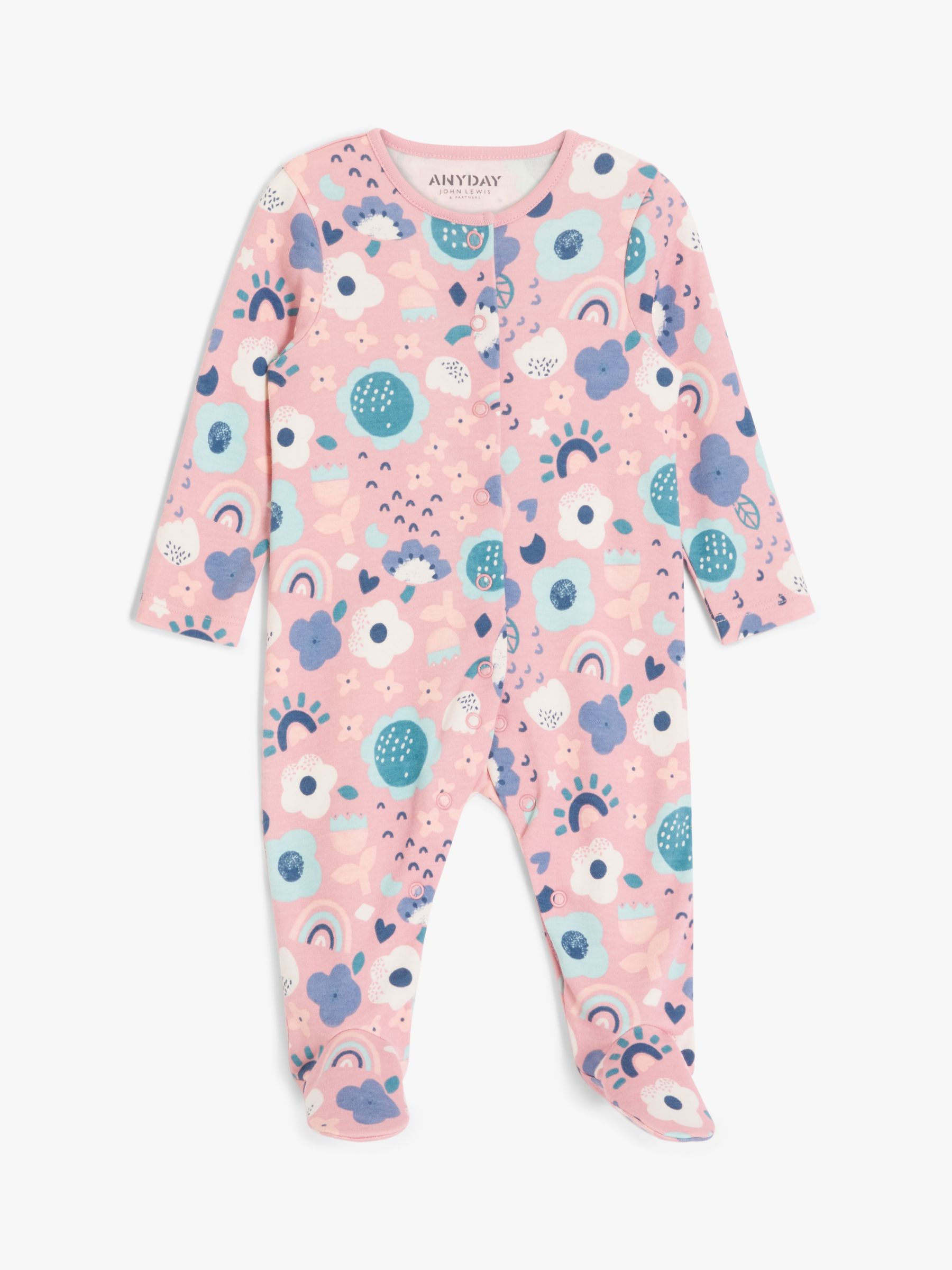 ANYDAY John Lewis & Partners Baby Flowers Sleepsuit, Pink