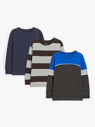 John Lewis Kids' Long Sleeve T-Shirts, Pack of 3, Black/Blue