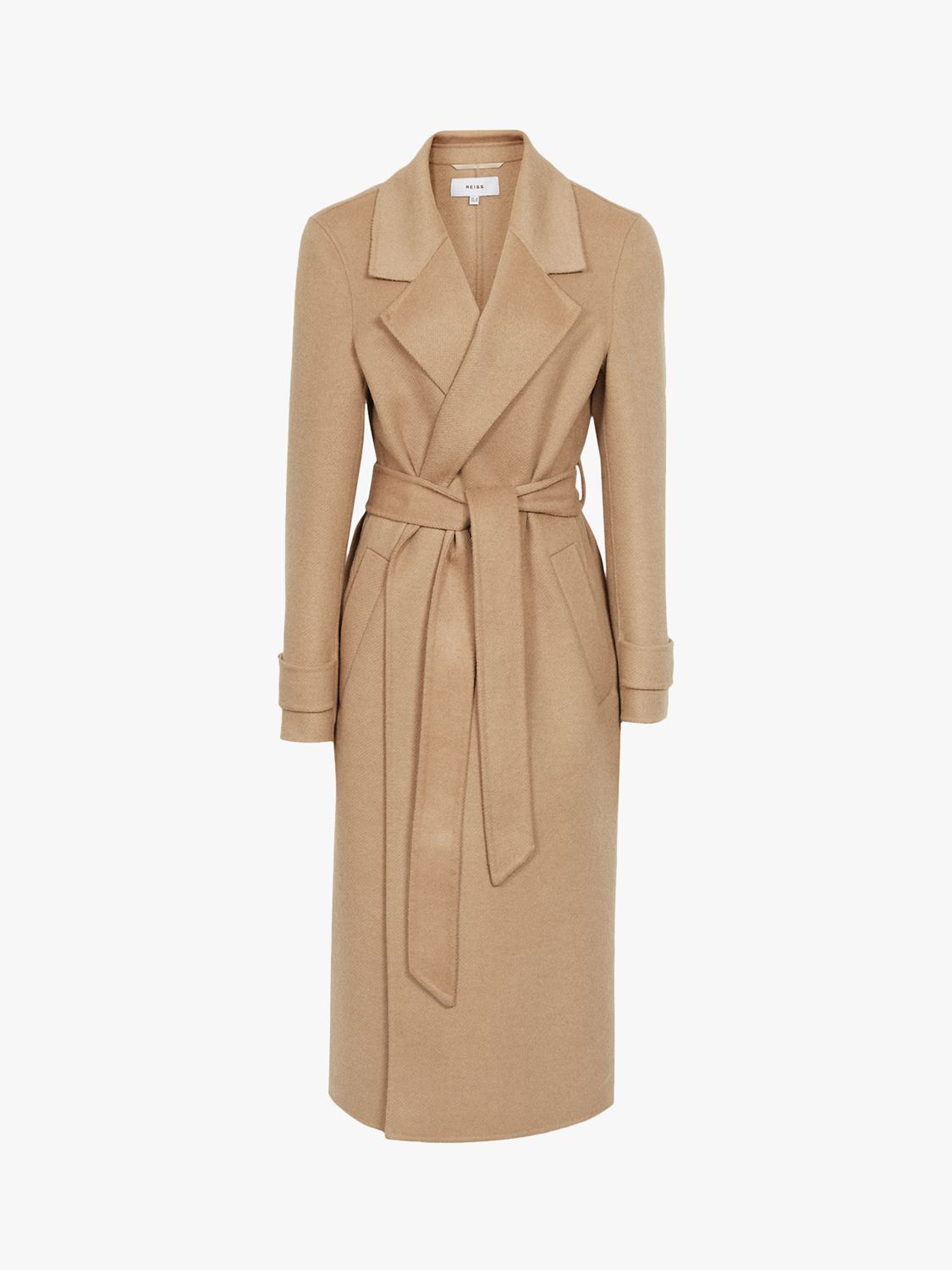 Reiss Leah Wool Blend Longline Coat, Camel at John Lewis & Partners
