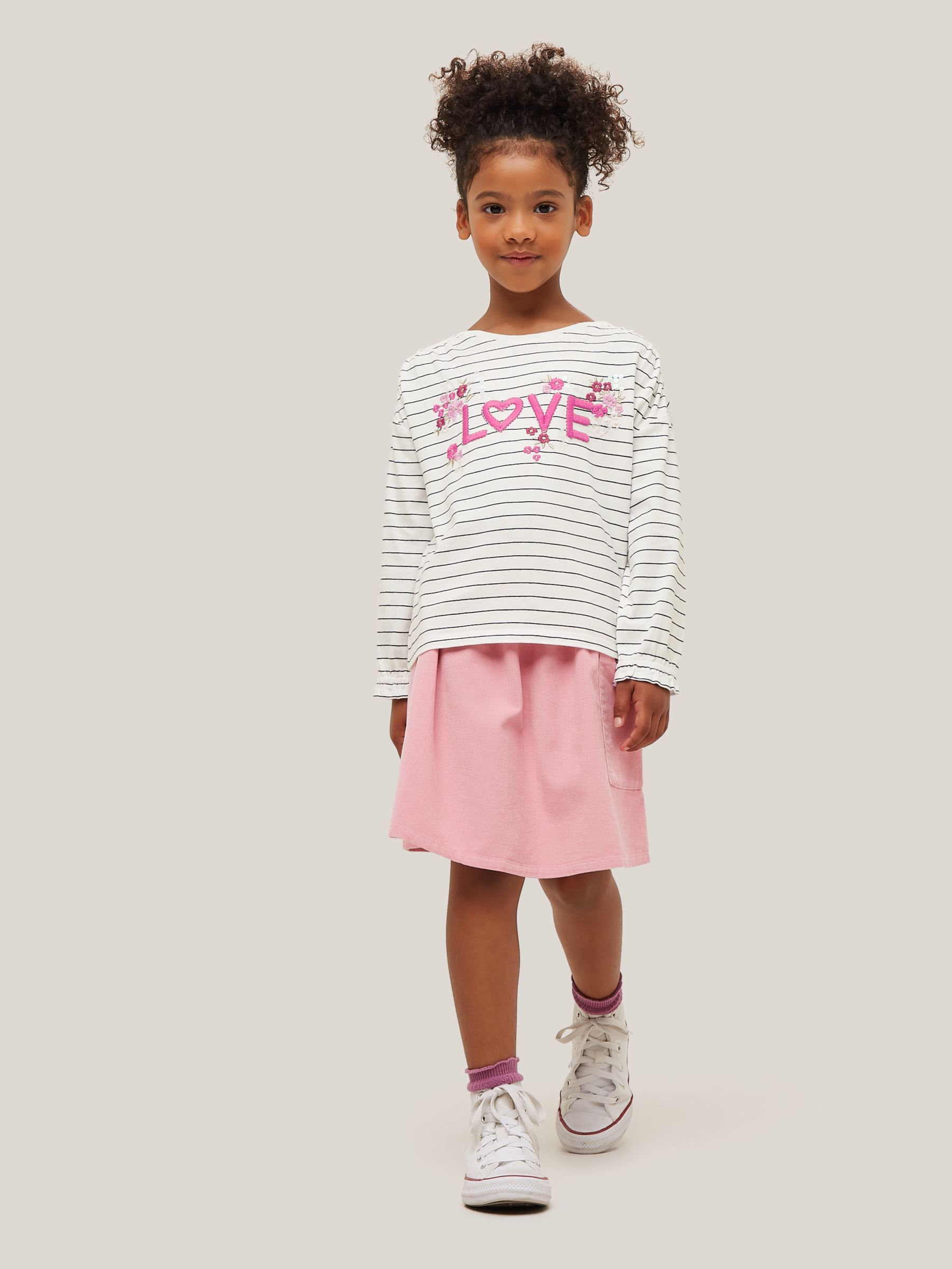 John Lewis & Partners Kids' Love Embroidered Stripe Top, Neutral