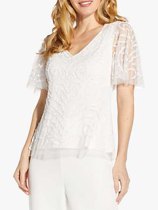 Adrianna Papell Beaded Flutter Top, Ivory