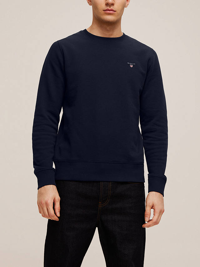 GANT Original Crew Neck Sweatshirt, Evening Blue at John Lewis & Partners