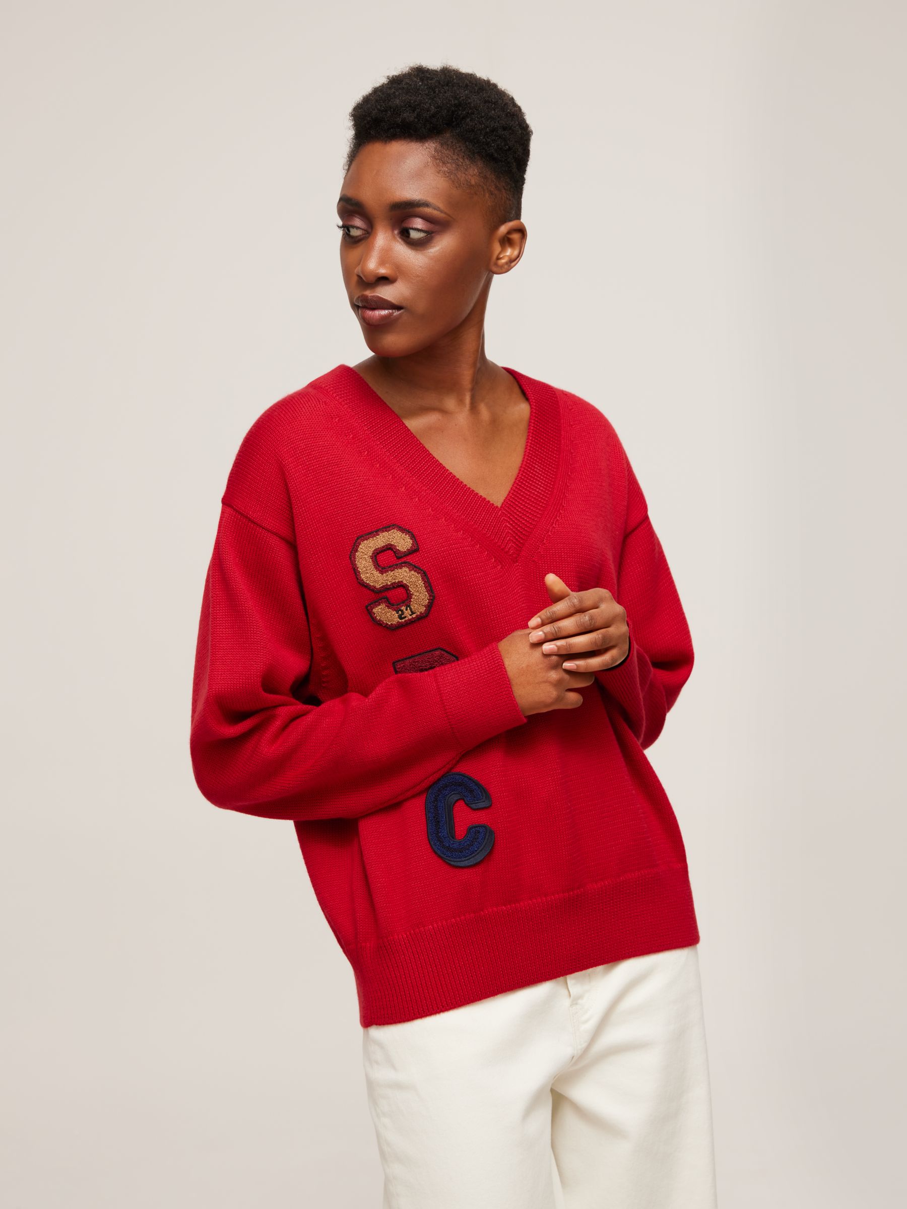 See By Chloé SBC Embroidered Varsity Jumper, Red