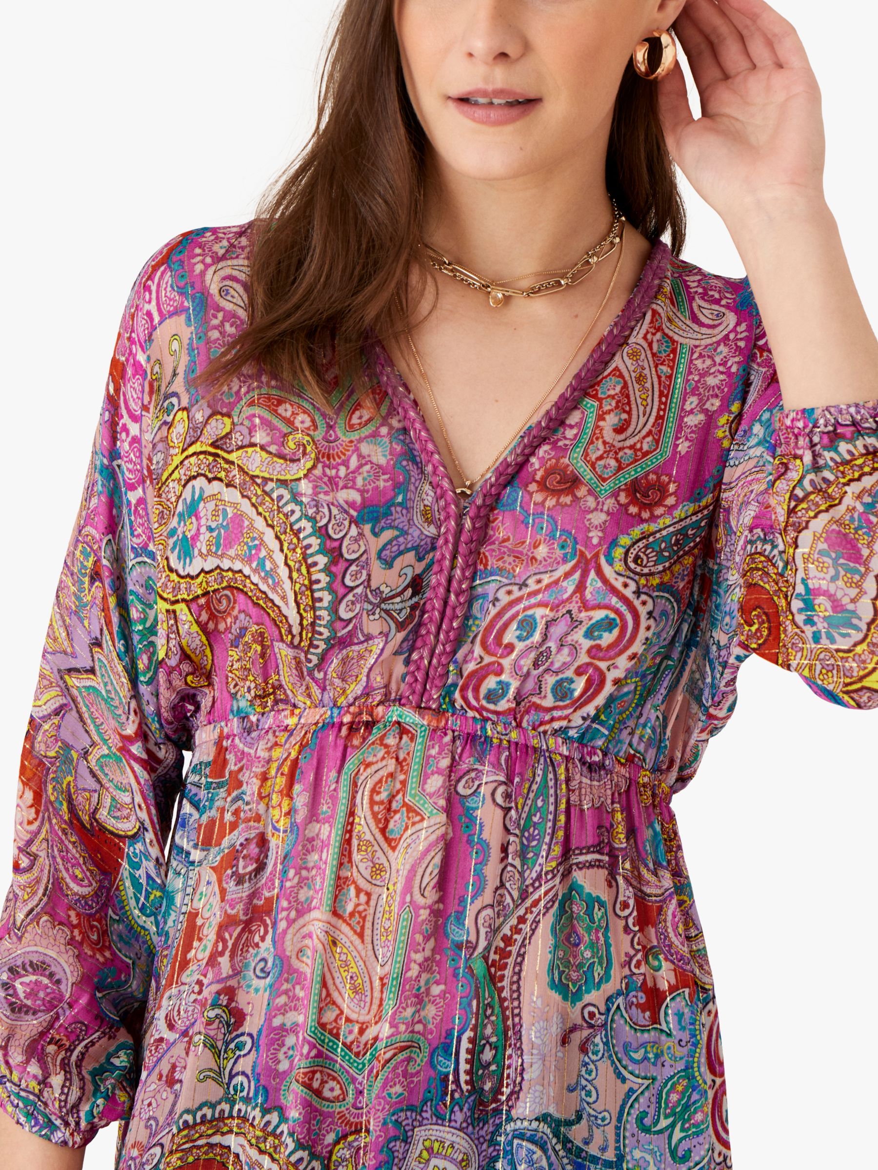 Monsoon Paisley Print Tunic Top, Pink/Multi at John Lewis & Partners