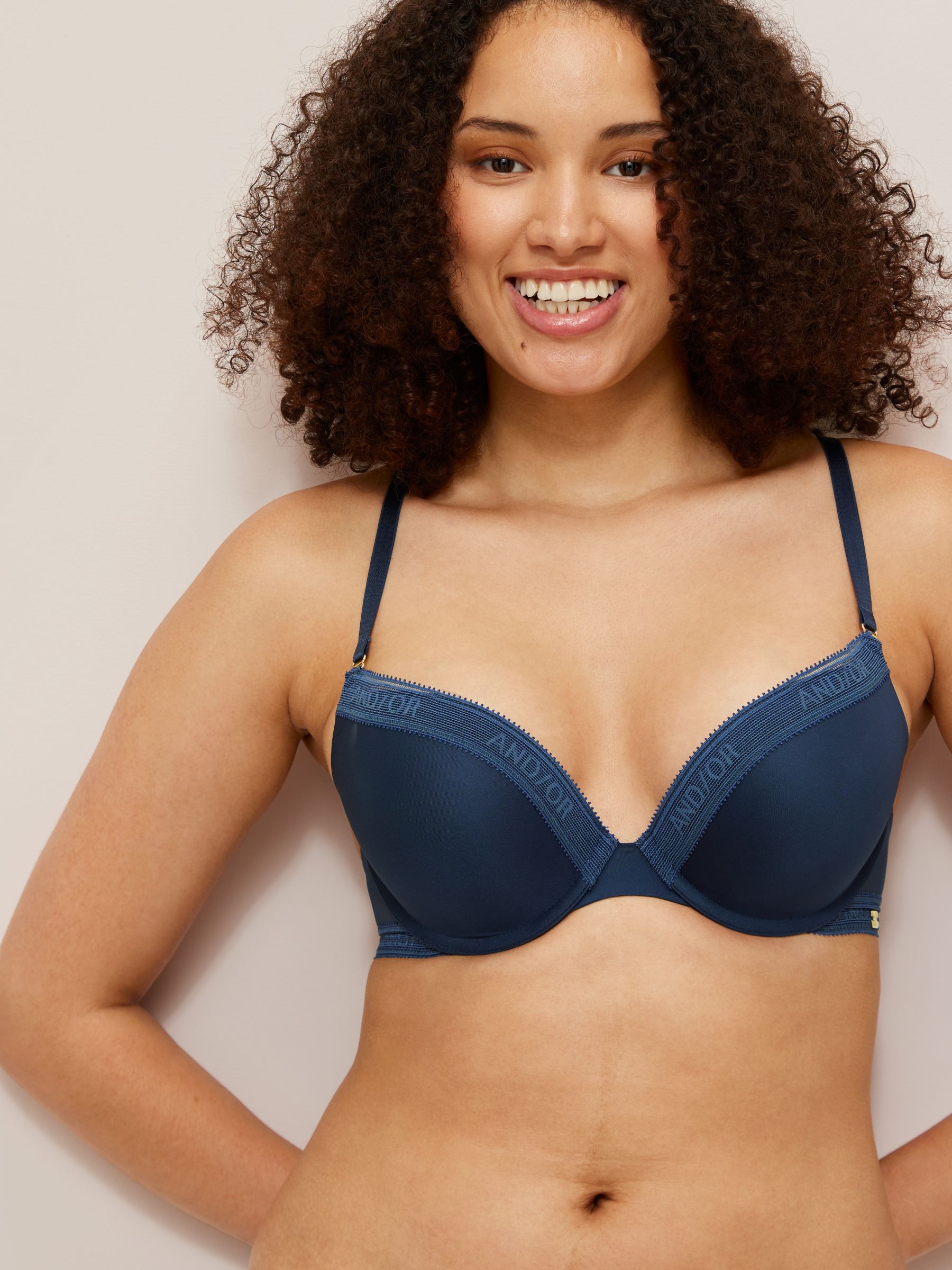 Spandex Push Up Lace Bra and Panty Set For Women - Navy Blue - BR-21