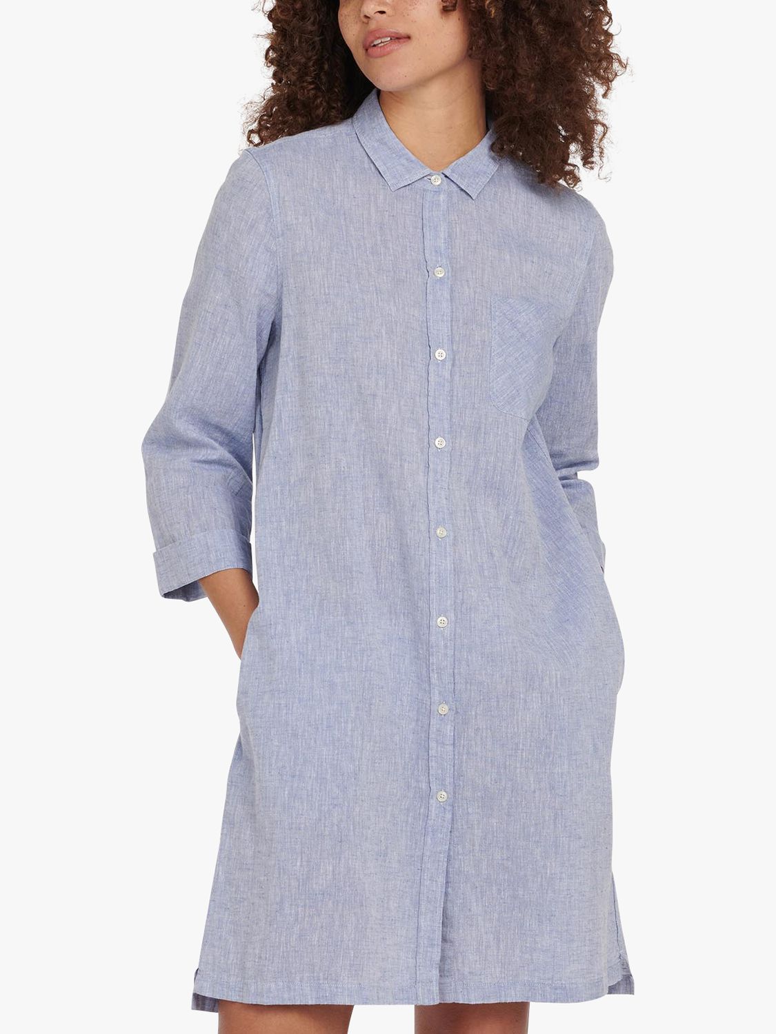 Barbour Seaglow Shirt Dress, Chambray Blue at John Lewis & Partners