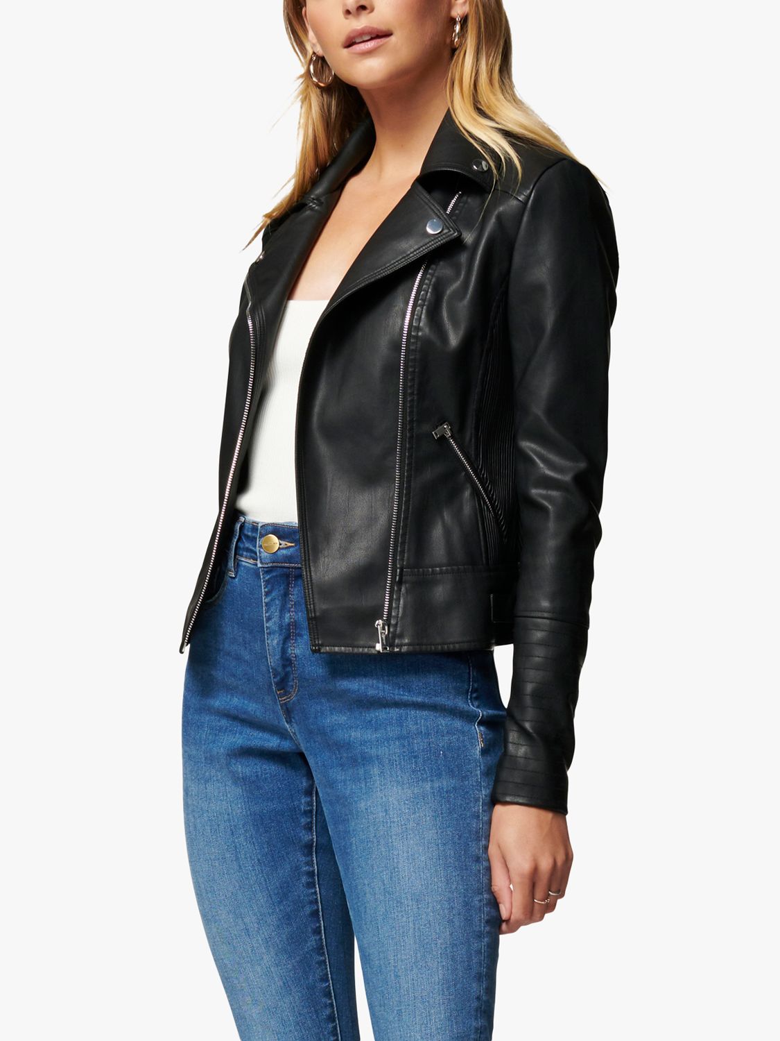 Forever New Bobbie Fitted Faux Leather Biker Jacket, Black