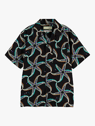 Scotch & Soda Kids' Starfish Print Short Sleeve Shirt, Multi