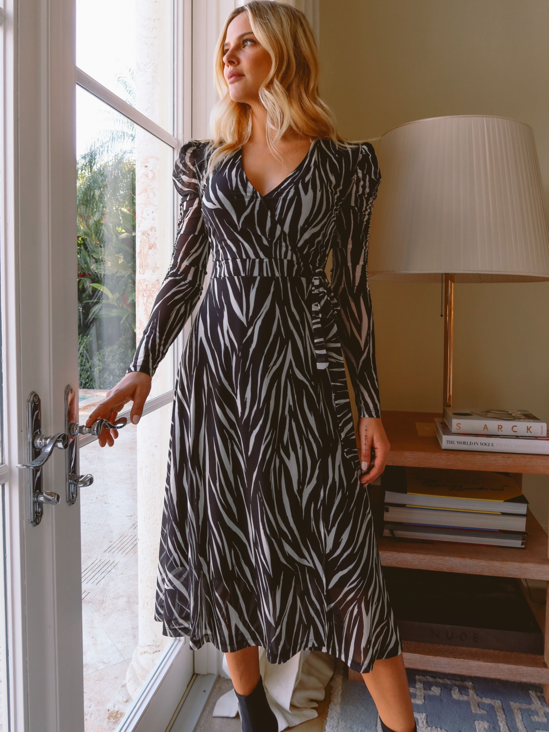 Sosandar Zebra Print Wrap Dress, Black/White at John Lewis & Partners