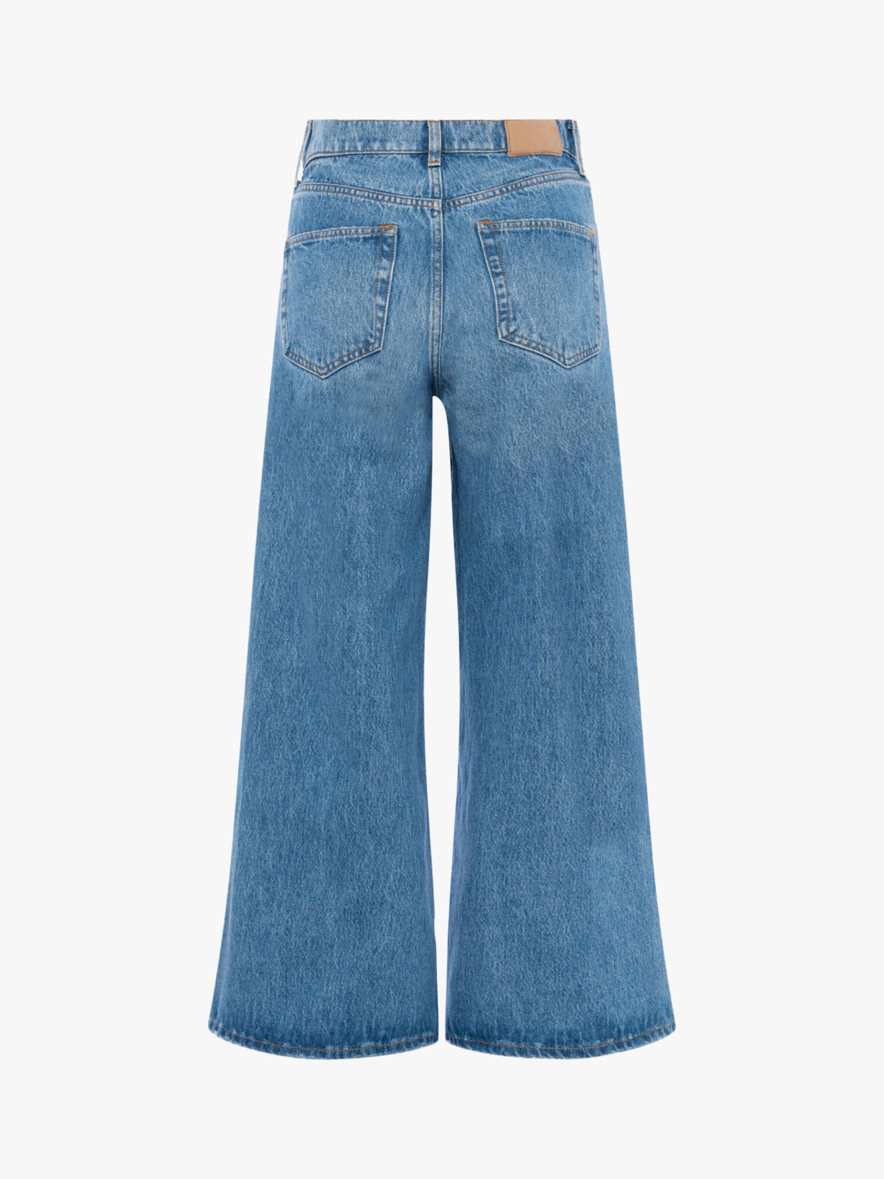 French Connection Piper Cropped Wide Leg Jeans, Mid Blue