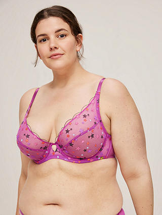 AND/OR Sienna Star Full Support Non Padded Underwired Bra, Magenta Multi, E-G Cup Sizes