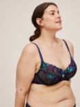 AND/OR Coralie Balcony Bra, Full Support E-G Cups, Deep Blue/Multi