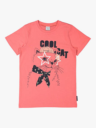 Polarn O. Pyret Kids' GOTS Organic Cotton Cool Cat Graphic T-Shirt, Tea Rose